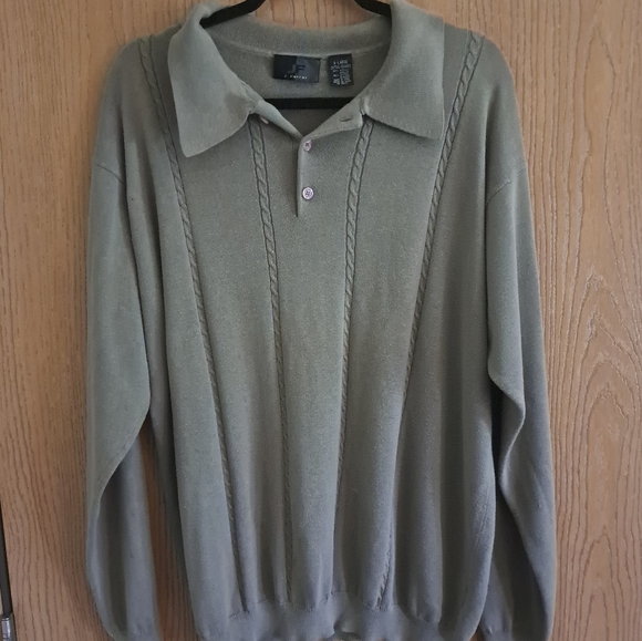 Vintage J Ferrar Lightweight Sagegreen Collared Sweater XL - Picture 1 of 7